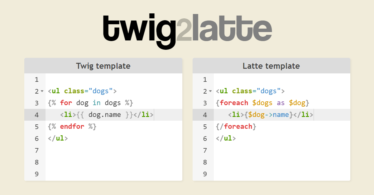 Twig 2 Latte online converter Latte Templating Engine Twig 2 Latte online converter Latte Templating Engine